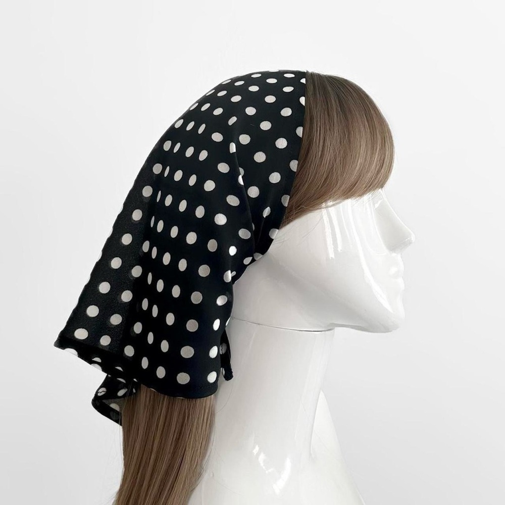 Hand Crafted Black and White Polka Dot Headscarf